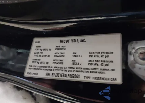 2020 Tesla Model 3 Long Range Dual Motor All-Wheel Drive из США, поврежденный, VIN 5YJ3E1EB4LF662863
